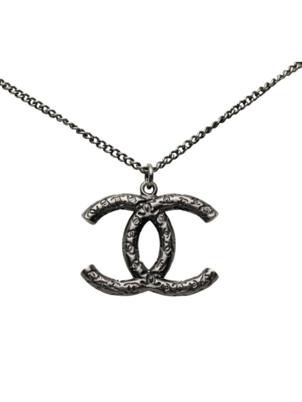Chanel CC Logo Necklace Black Metal
